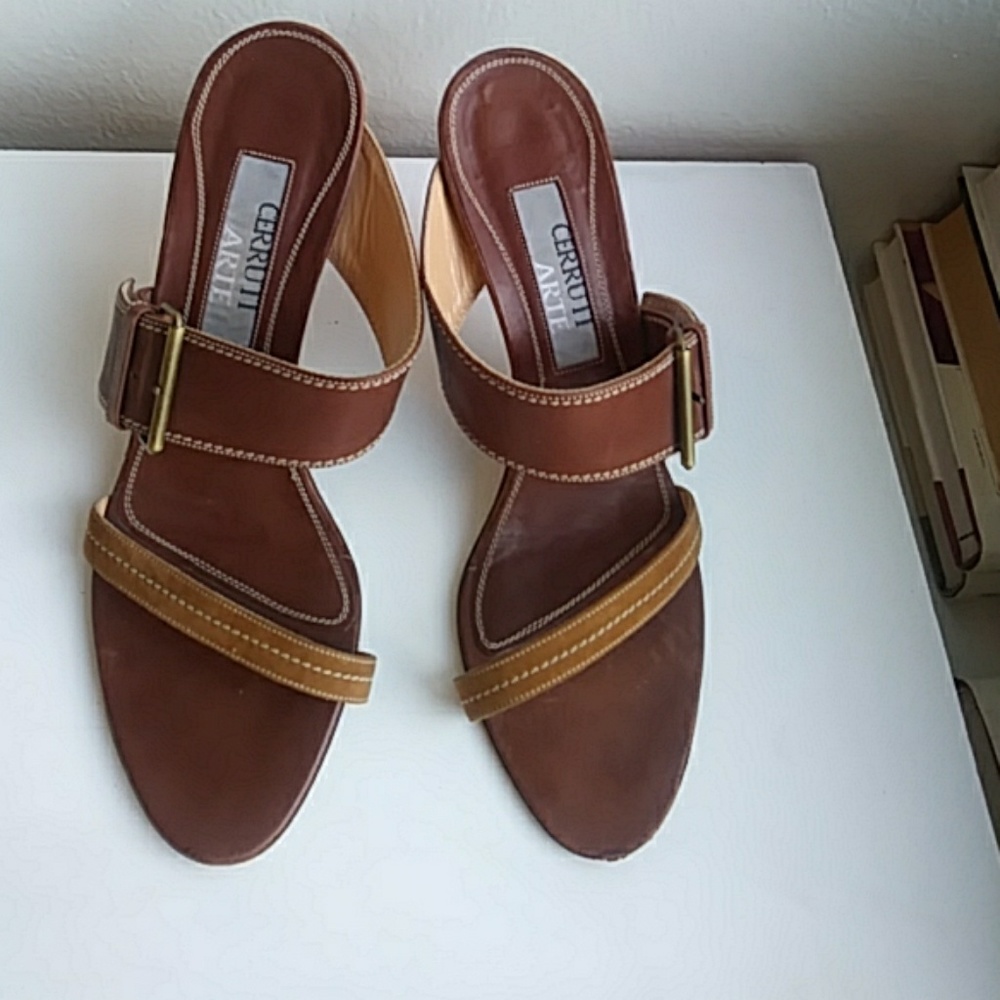 CERRUTI BACKLESS SANDALS, BUCKLE, 3,5 HEEL, 7